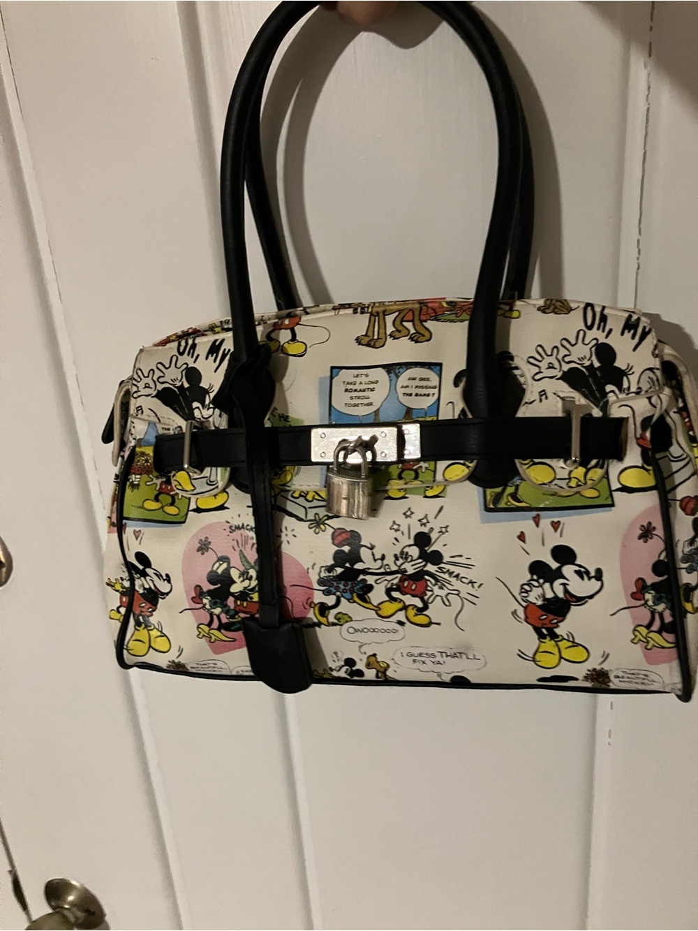 Mickey Mouse Print Satchel Handbag - Black Trim
